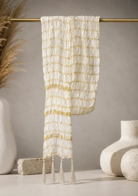 Men’s Cream Crushed Chiffon Dupatta with Tassels