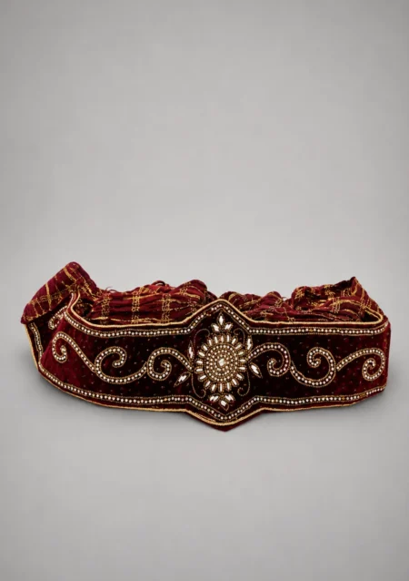 Royal Handworked Maroon Velvet Kamarbandh for Men