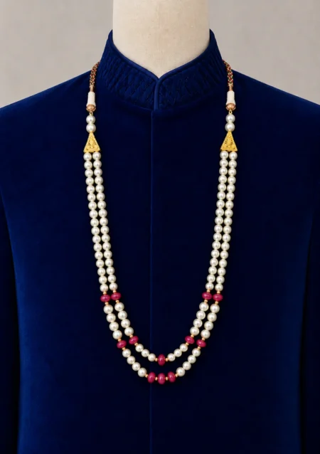 Royal Pearl & Ruby Bead Maala for Men