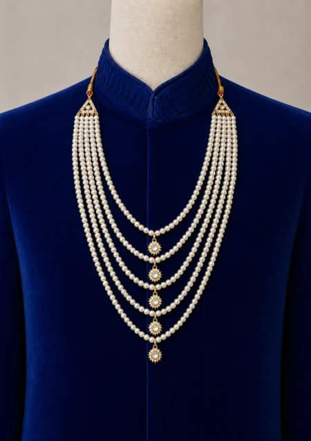 Multi Layer Pearl Maala for Men with Stone Pendants