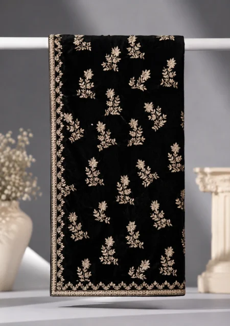 Men’s Black Heavy Velvet Shawl Style Dupatta