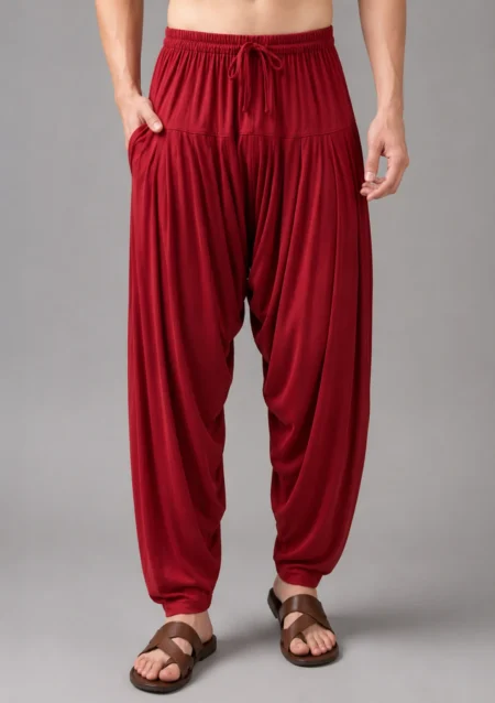 Men’s Cherry Red Cotton Blend Salwar