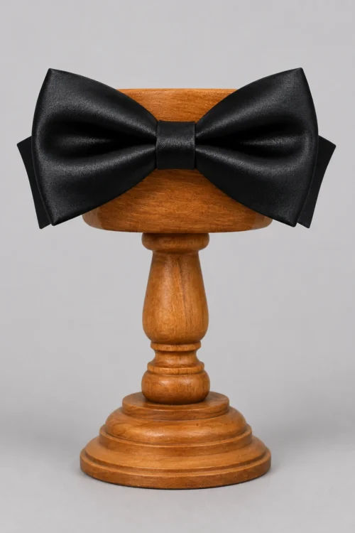 Black Satin Finish Pre-Tied Men’s Bow Tie for Tuxedo