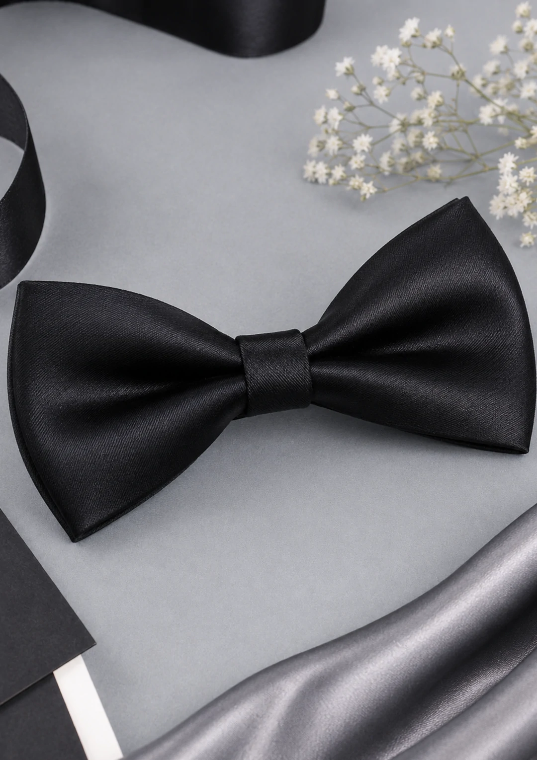 Black Satin Finish Pre-Tied Men’s Bow Tie for Tuxedo - Image 5