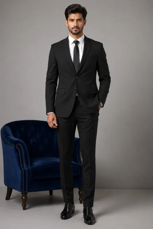 Men’s Solid Black Formal Suit Set