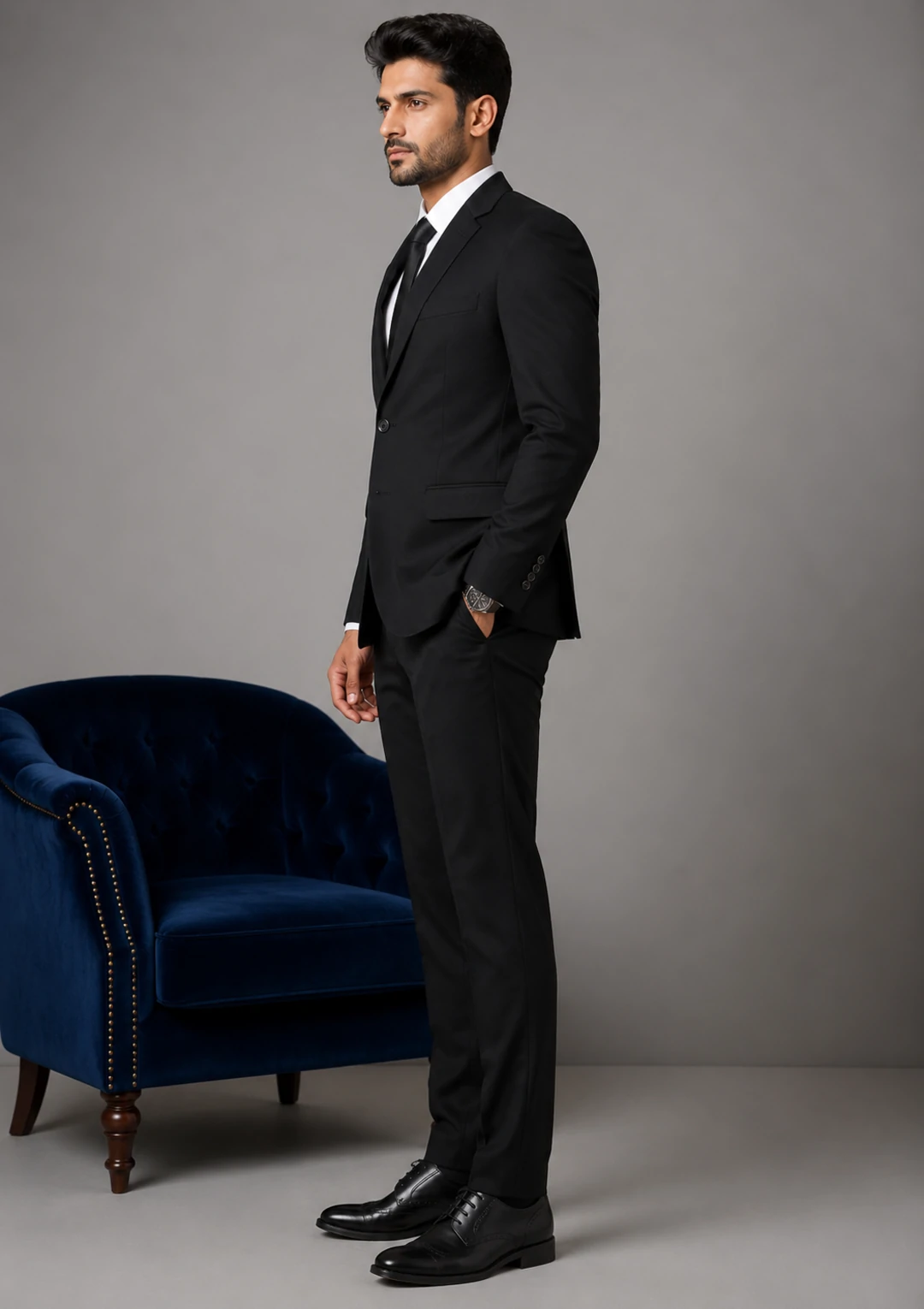 Men’s Solid Black Formal Suit Set - Image 3