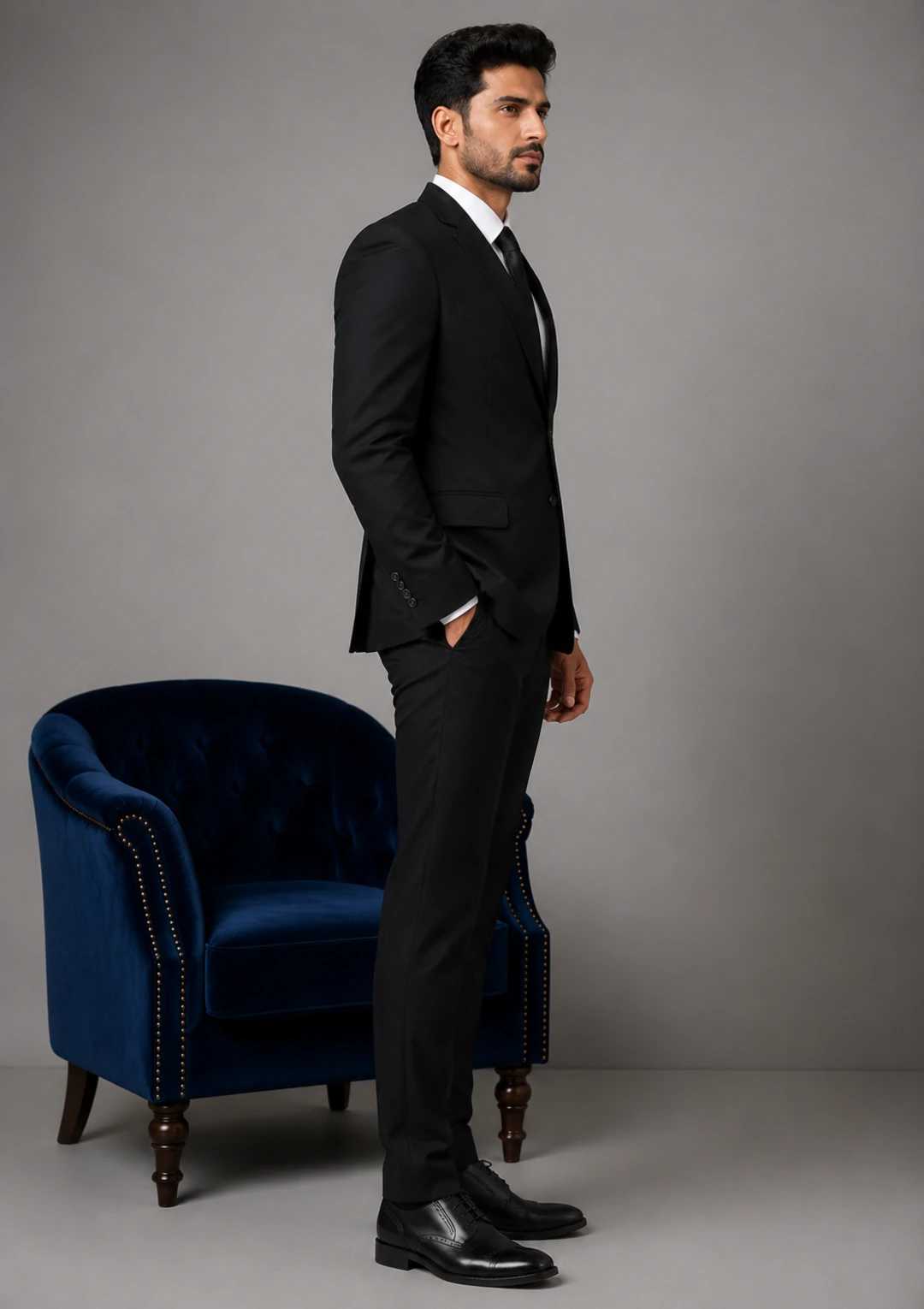 Men’s Solid Black Formal Suit Set - Image 4
