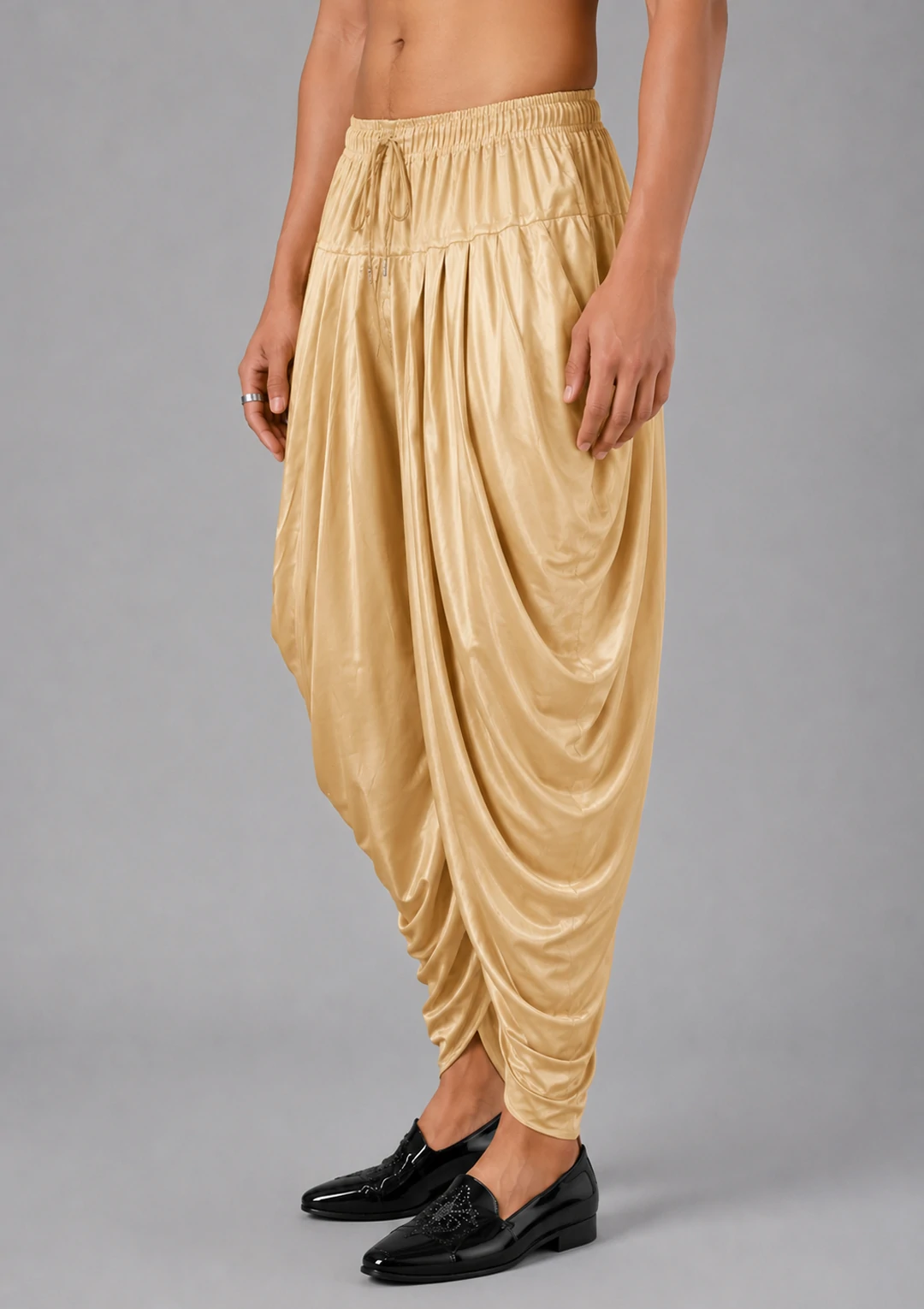 Men’s Solid Golden Satin Dhoti - Image 2