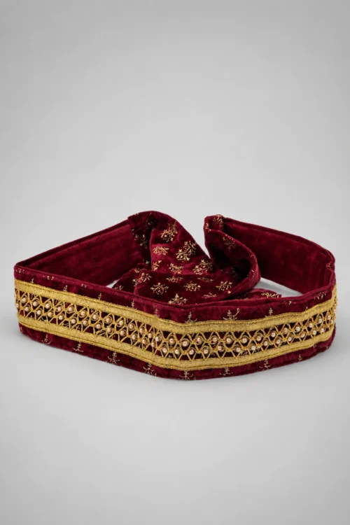Men’s Maroon Velvet Kamarbandh with Pearl Embroidery