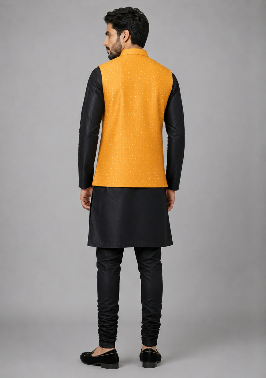 Regular Black Kurta Jacket Set with Churidaar Pajama - Image 4