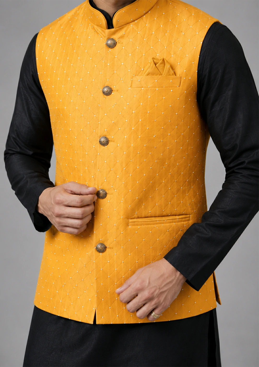 Regular Black Kurta Jacket Set with Churidaar Pajama - Image 5