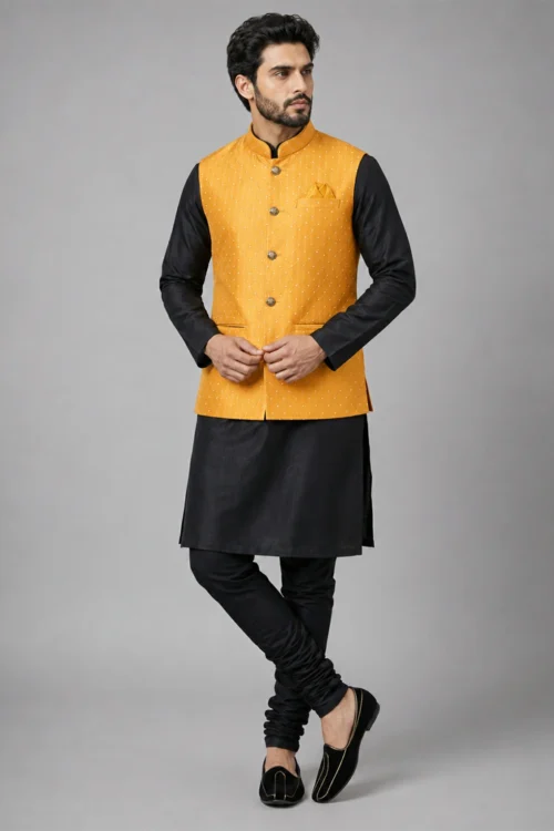 Men Regular Kurta Jacket with Chudidaar Pajama