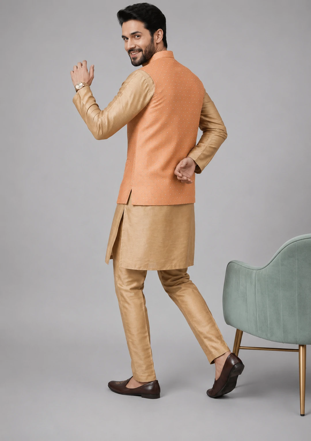 Men Regular Kurta Jacket with Trousers - Image 4