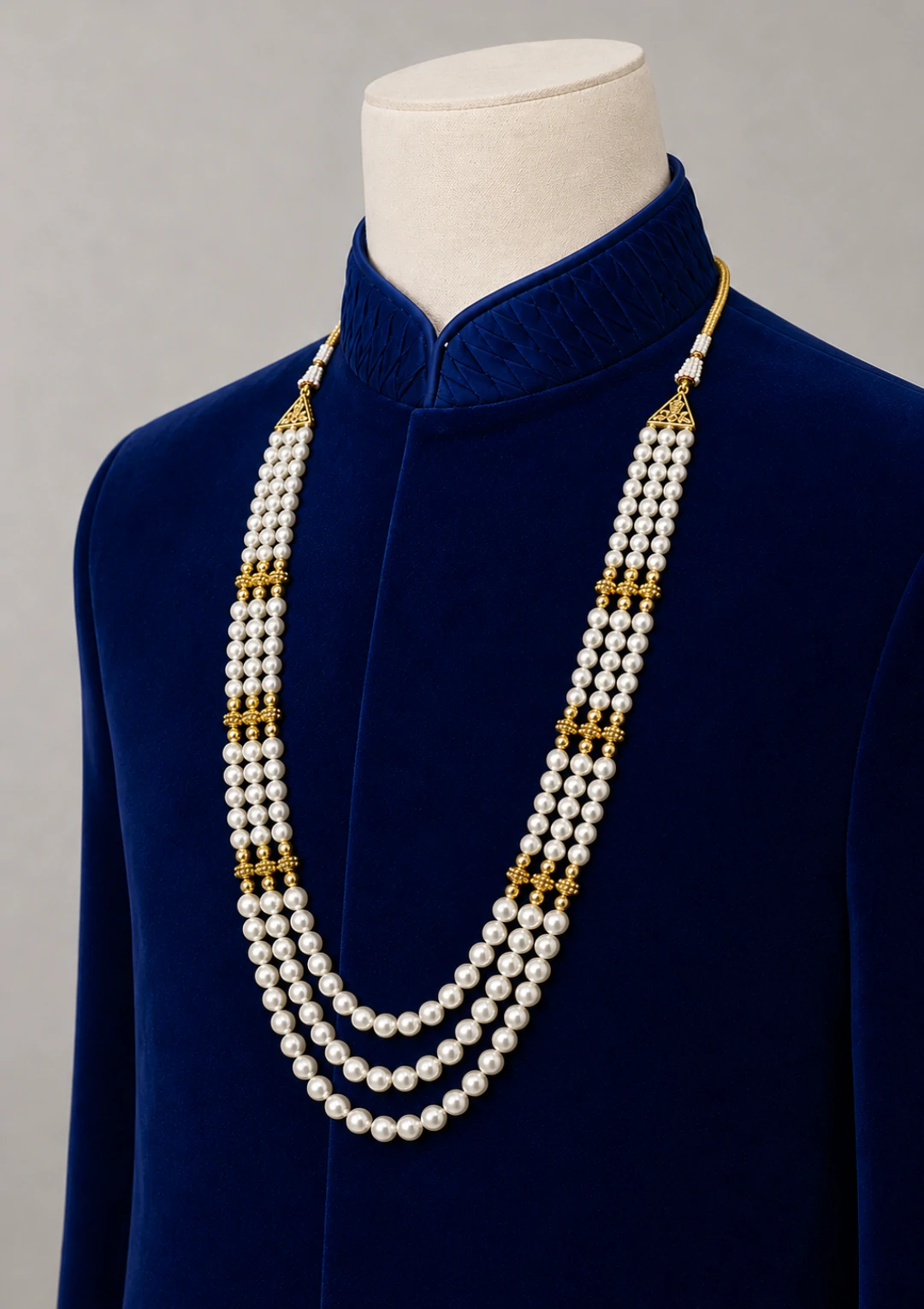 Royal Pearl Triple Layered Maala for Men - Image 2