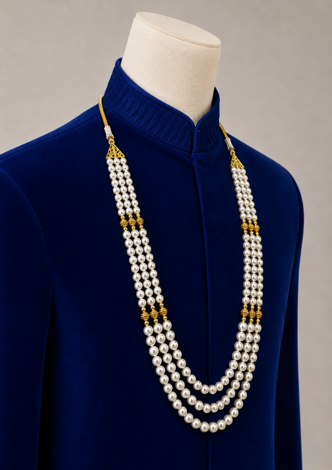 Royal Pearl Triple Layered Maala for Men - Image 3