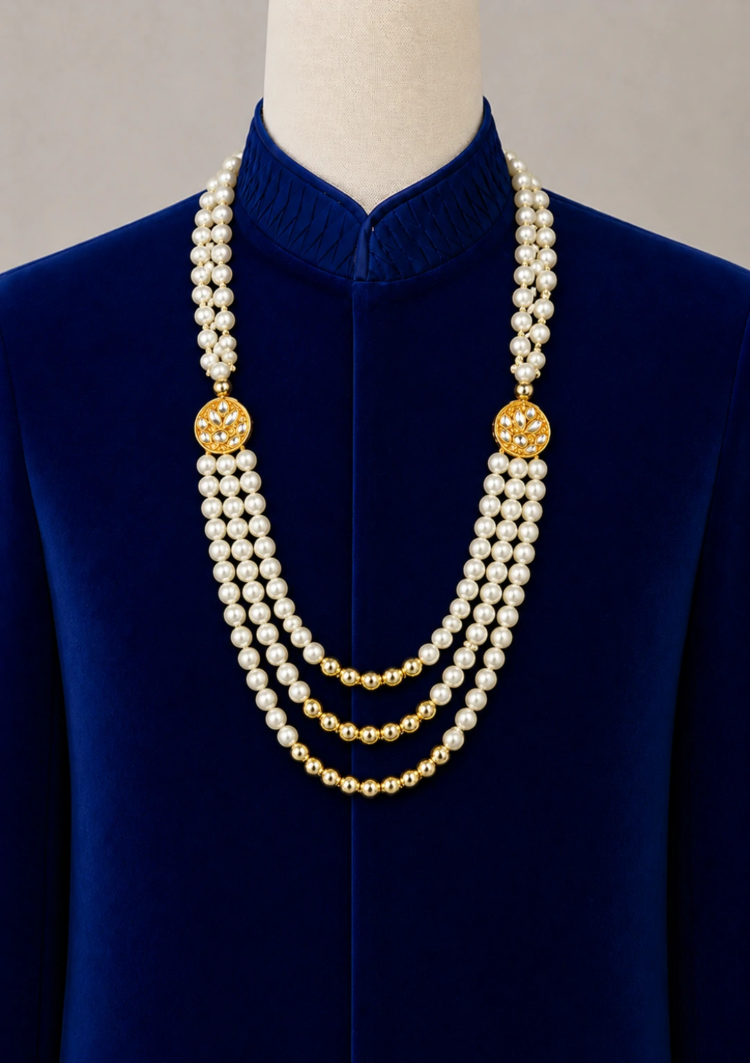 Royal Triple Layer Pearl Maala for Men