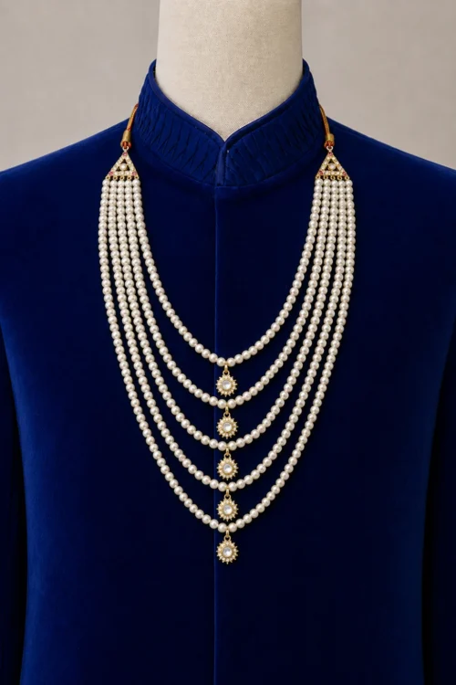 Multi Layer Pearl Maala for Men with Stone Pendants