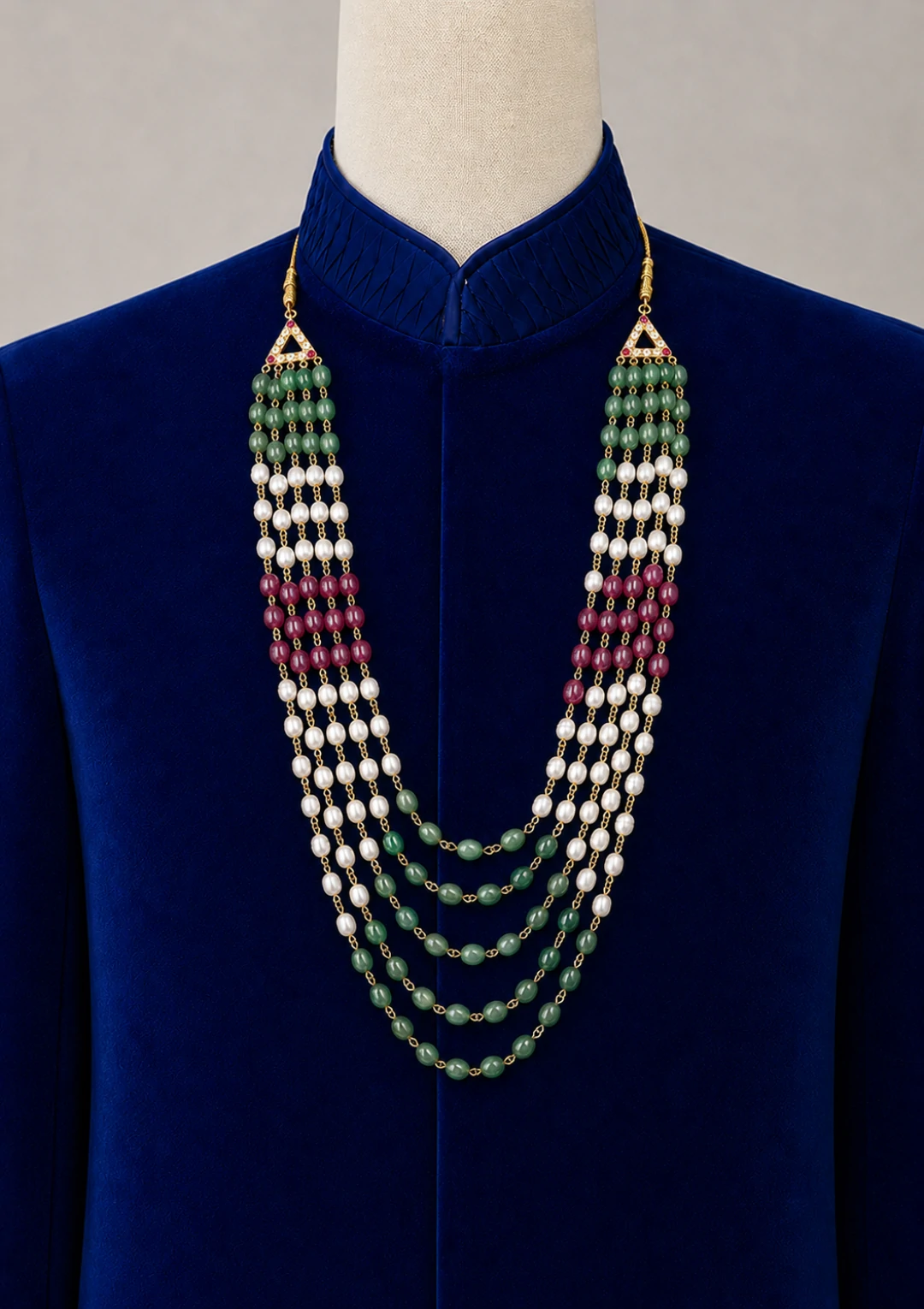 Multi Layer Green Pearl & Stone Maala for Men