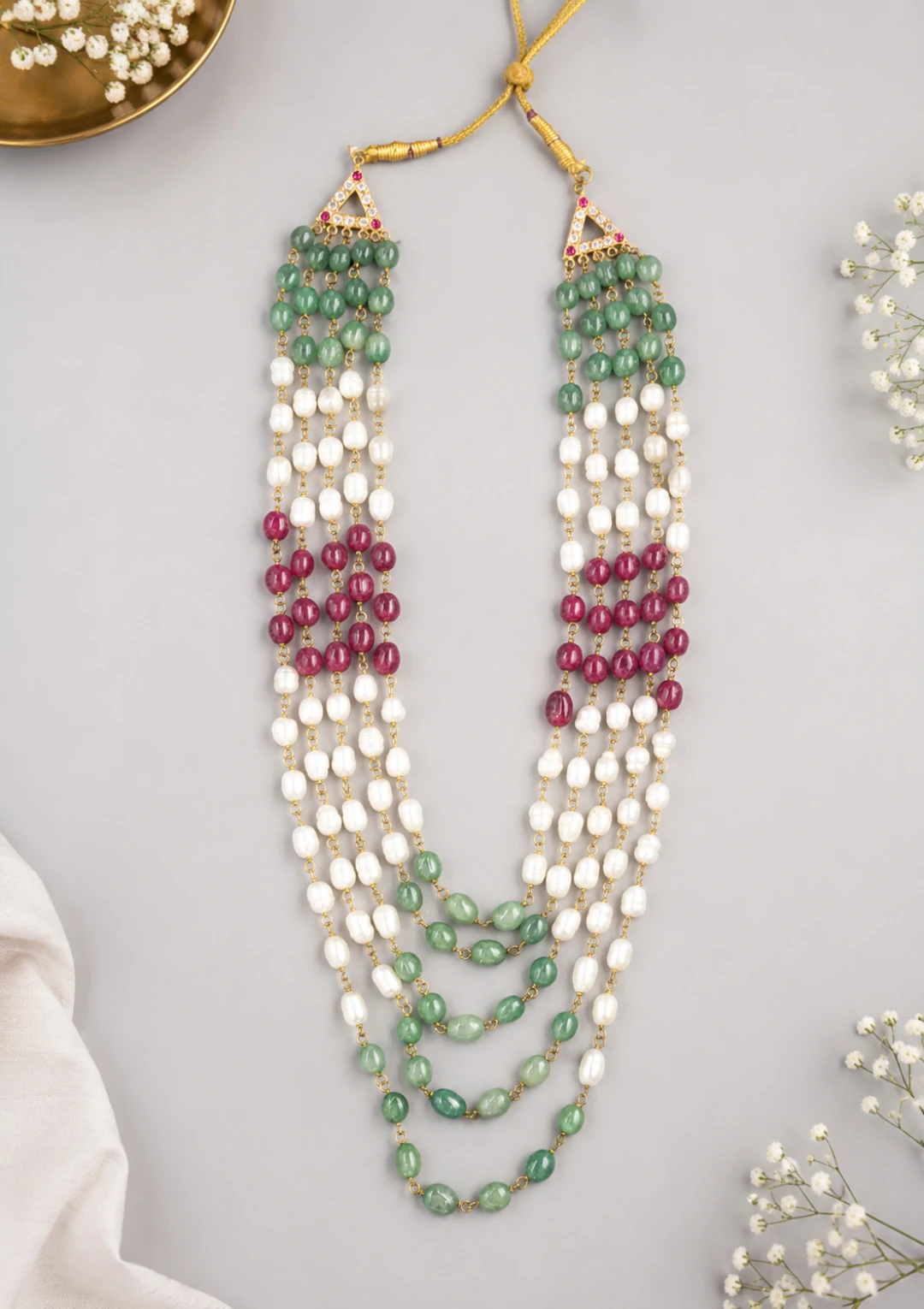 Multi Layer Green Pearl & Stone Maala for Men - Image 4