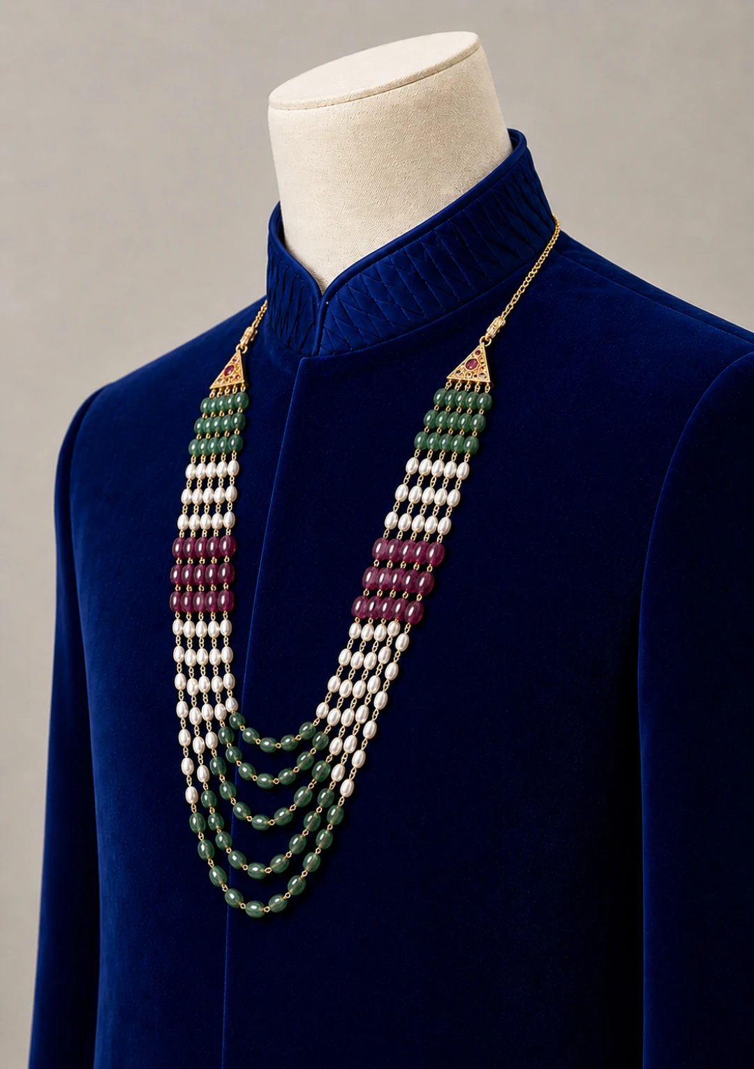 Multi Layer Green Pearl & Stone Maala for Men - Image 2