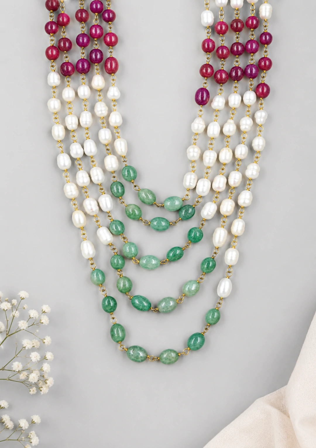 Multi Layer Green Pearl & Stone Maala for Men - Image 5