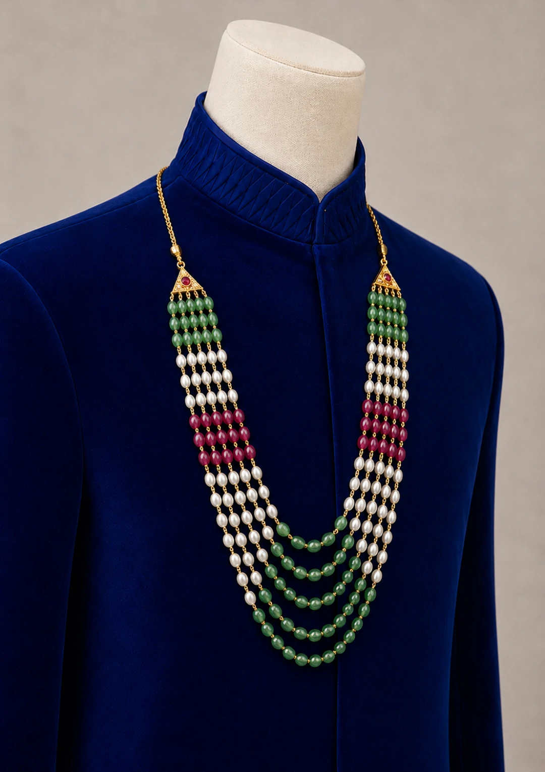 Multi Layer Green Pearl & Stone Maala for Men - Image 3