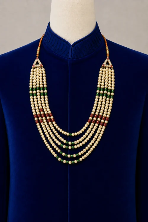 Five Layer Pearl Maala for Men with Accents