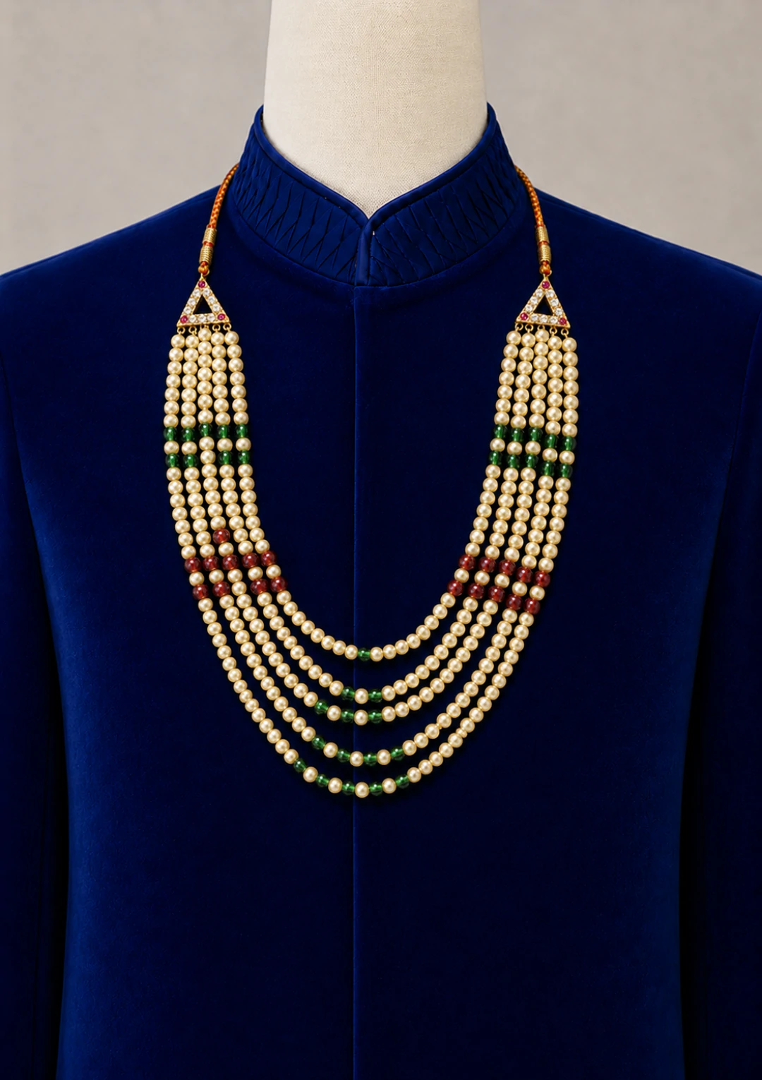 Five Layer Pearl Maala for Men with Accents