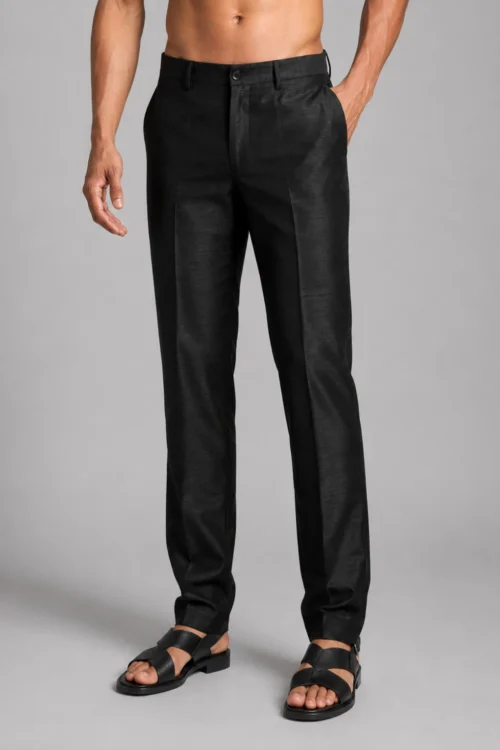Men’s Black Dupion Silk Straight Pant Pajama