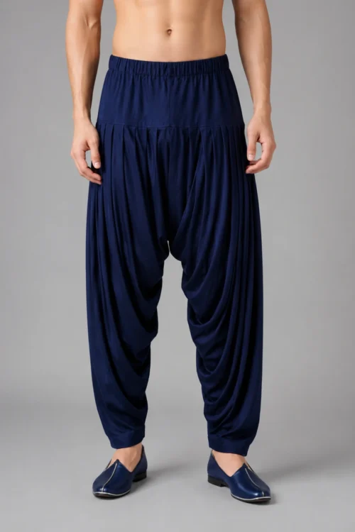 Men’s Navy Blue Cotton Blend Patiala
