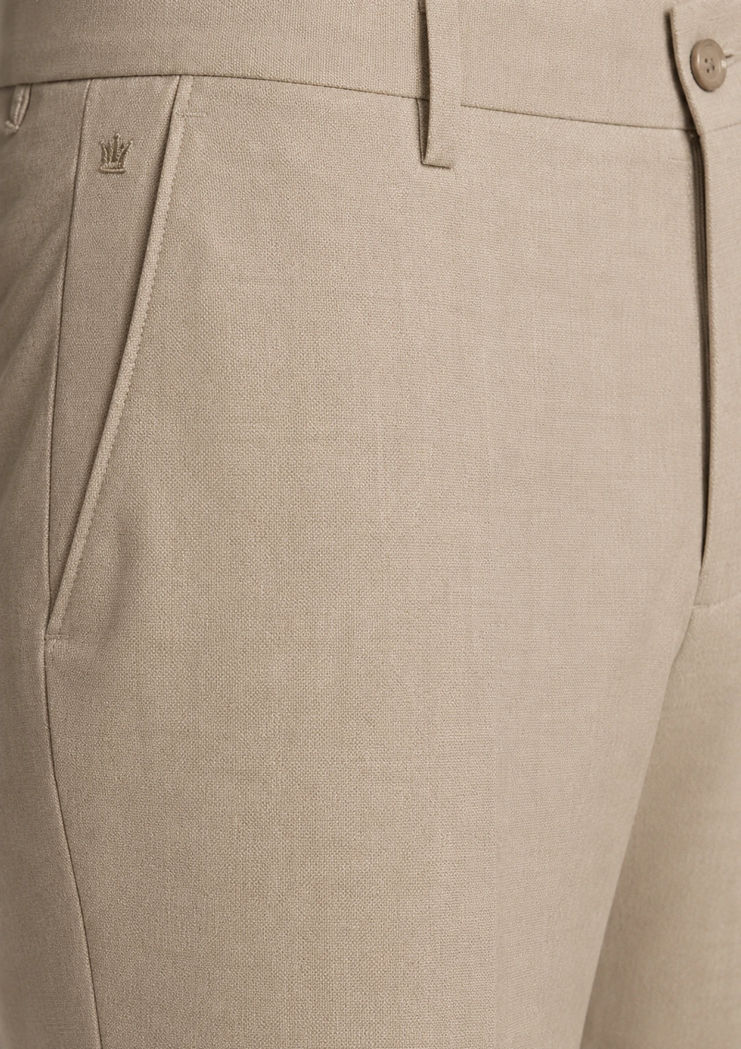 Men's Solid Beige Formal Viscose Trousers - Image 4