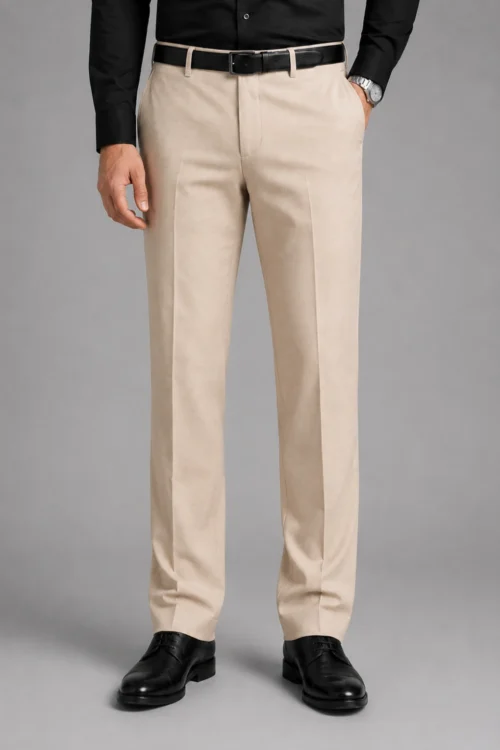 Men’s Solid Beige Formal Viscose Trousers