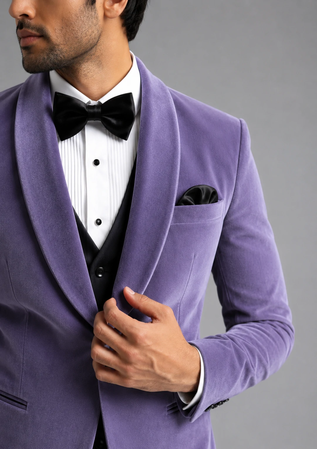 Modern Lavender Velvet Tuxedo Suit - Image 6