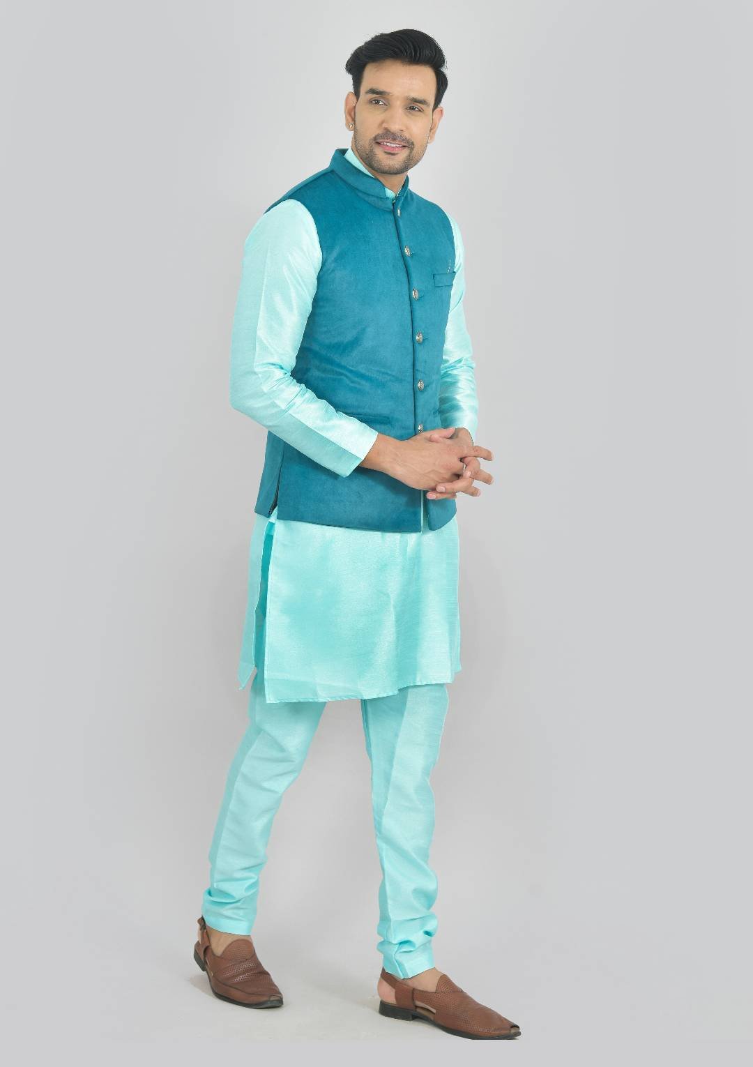 Deep Sea Green Kurta Pajama Jacket (Copy) - Image 2