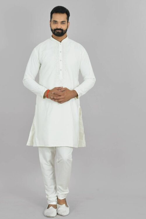 Off White Bead Work Kurta Pajama