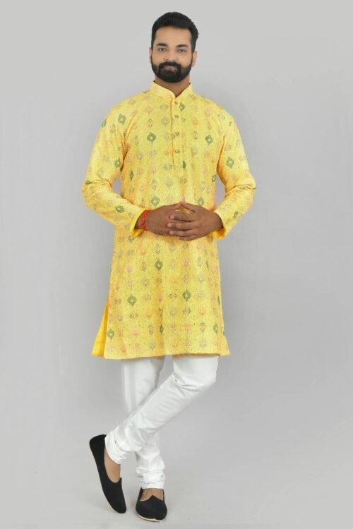 Light Yellow Embroidered Kurta Pajama