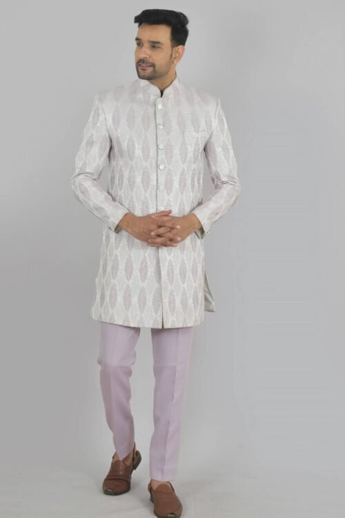 Light Pastel Purple Self Design Indo Western