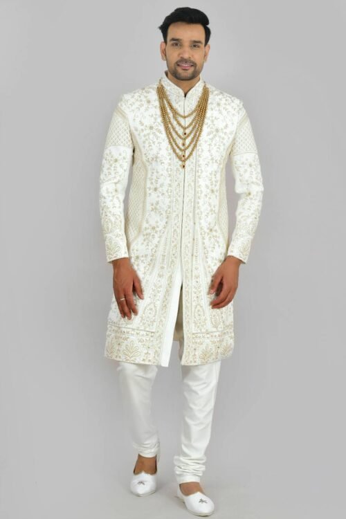 Cream Colored Embroidered Sherwani