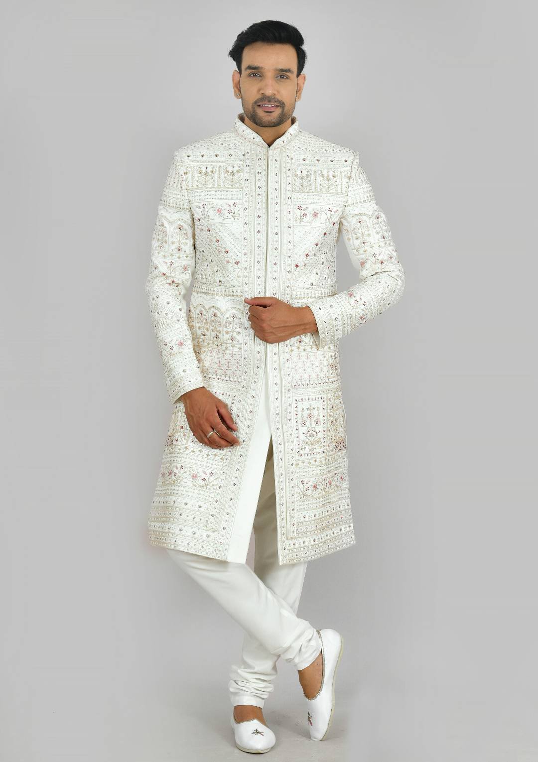 Off White Premium Groom Sherwani - Image 2