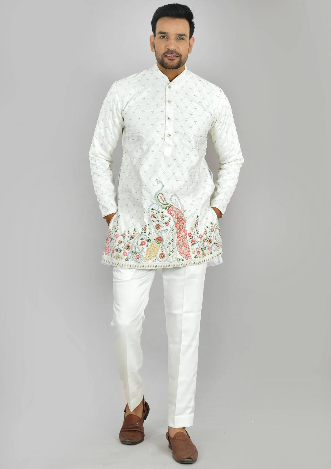 White Fancy Short Kurta Pajama