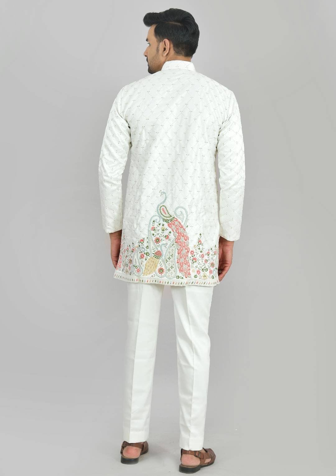 White Fancy Short Kurta Pajama - Image 4