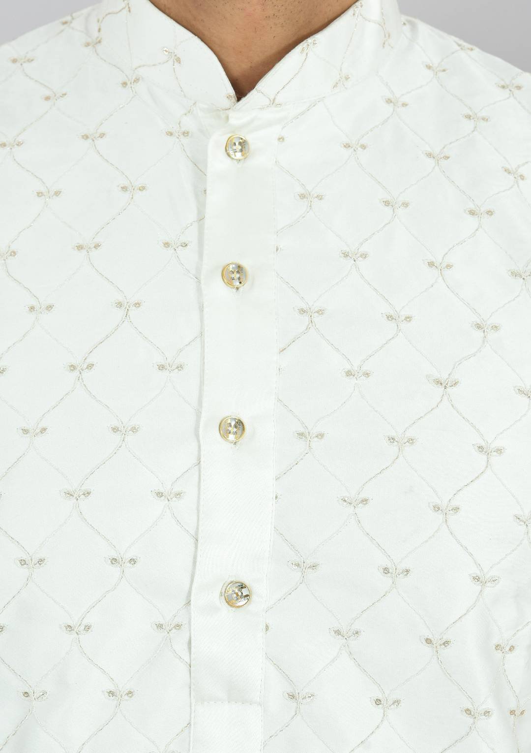 White Fancy Short Kurta Pajama - Image 5