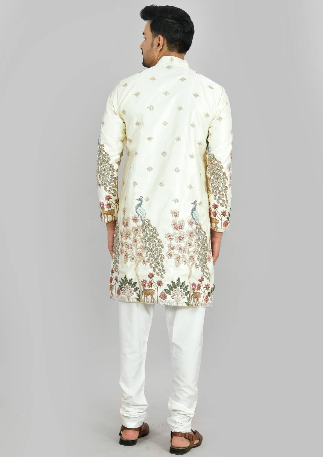 Heavy Embroidery Cream Kurta Pajama - Image 5