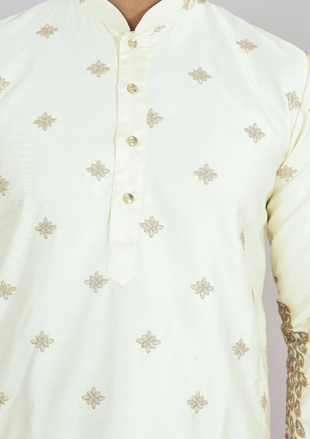 Heavy Embroidery Cream Kurta Pajama - Image 3
