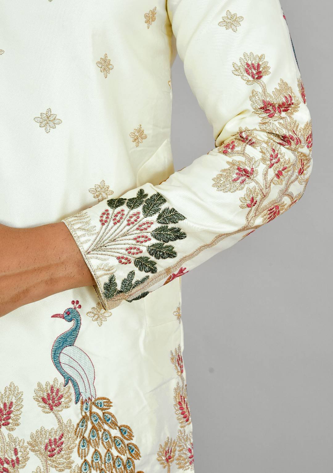 Heavy Embroidery Cream Kurta Pajama - Image 2
