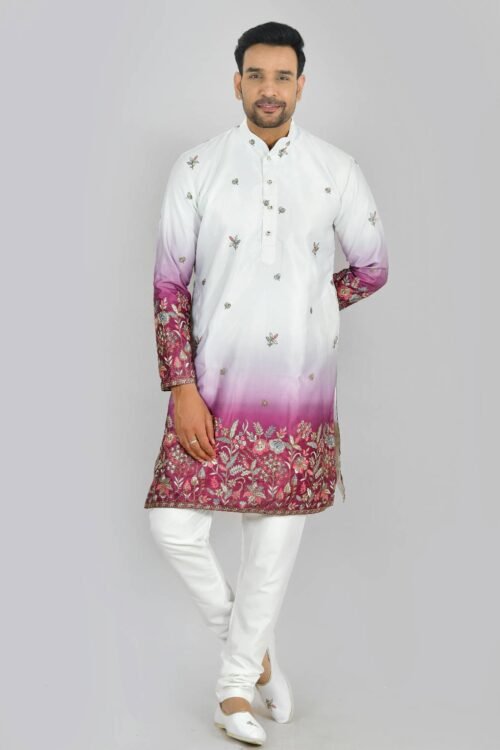 Ombre White & Magenta Kurta Pajama
