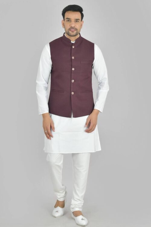 Wine Colored Solid Nehru Jacket