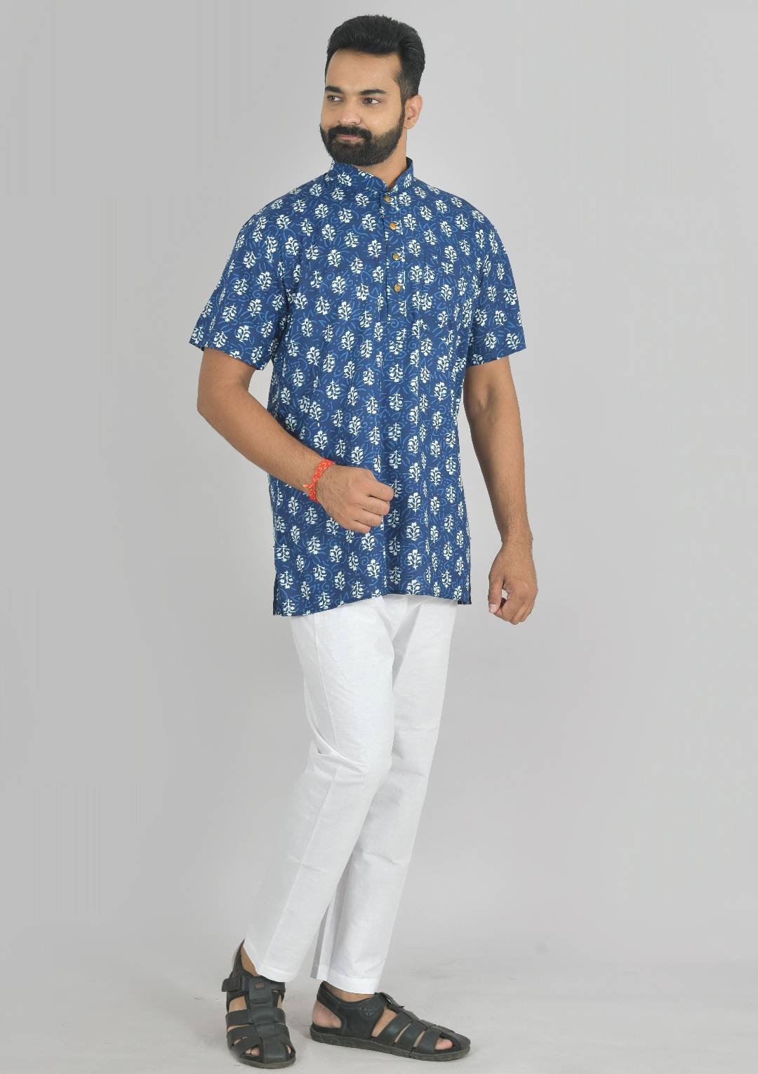 Cobalt Blue BlockPrint Short Kurta - Image 2