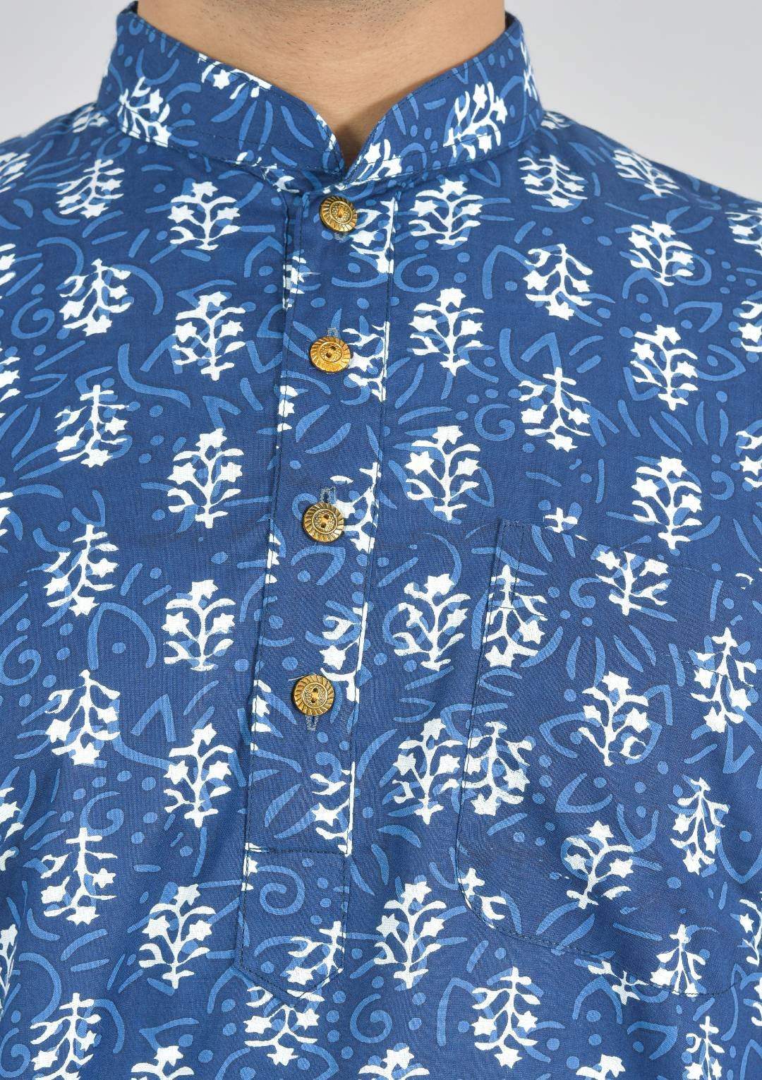 Cobalt Blue BlockPrint Short Kurta - Image 5