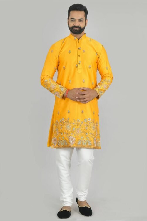 Light Yellow Embroidered Kurta Pajama